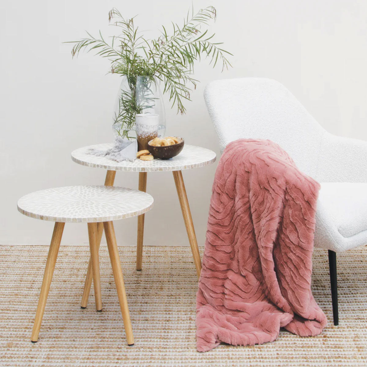 Rita Dusty Peach Faux Mohair Throw Rug 130 x 160cm