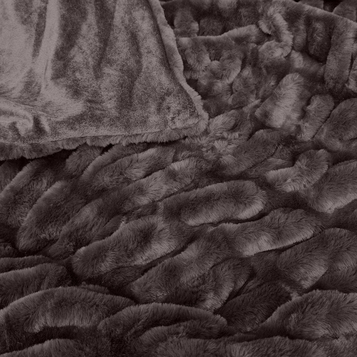Skyler Chocolate Faux Fur Throw Rug 130 x 160cm