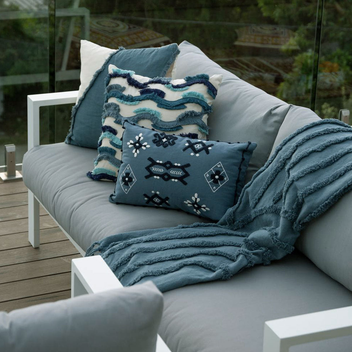 Zen Luxury Fringe Throw 130 x 160cm Steel Blue