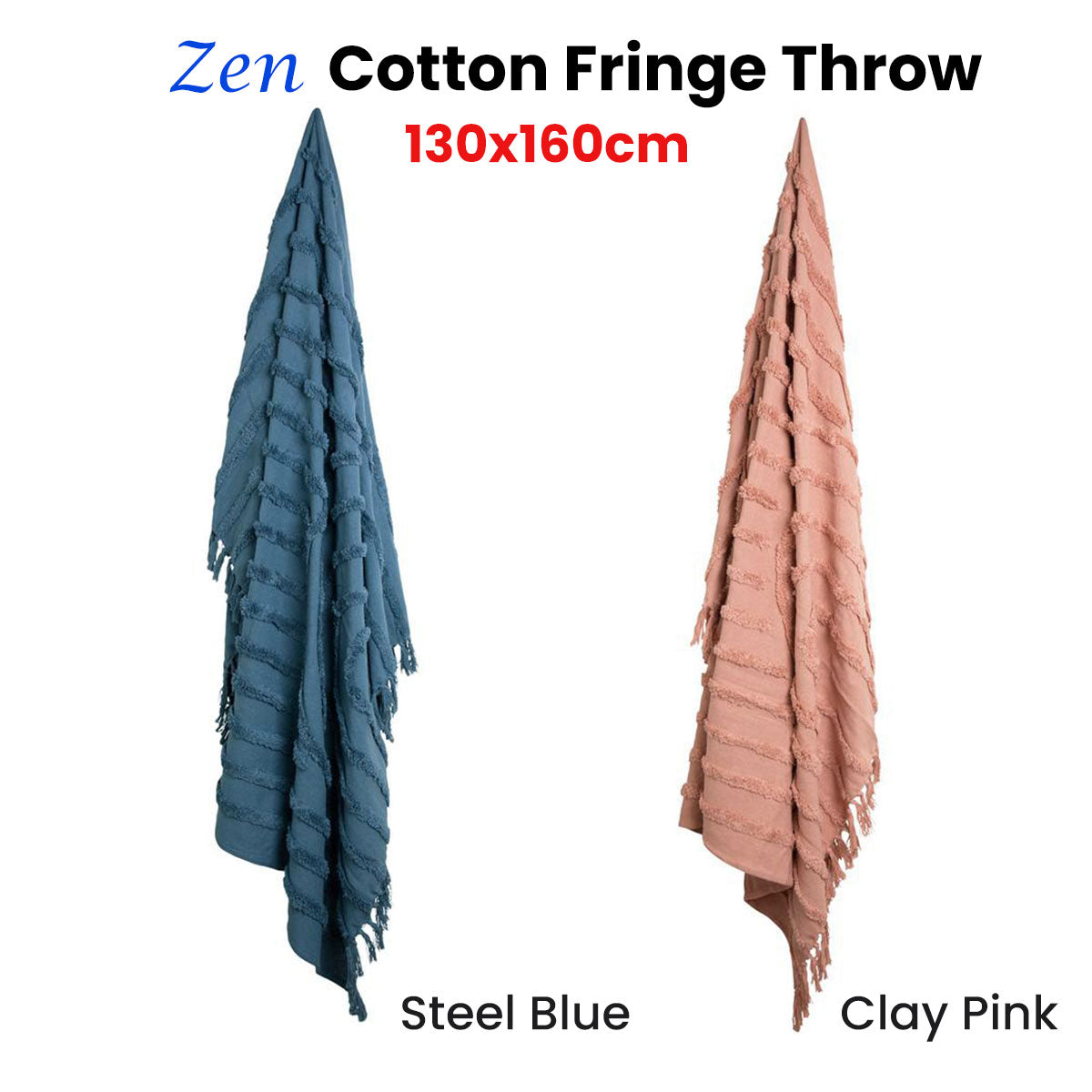 Zen Luxury Fringe Throw 130 x 160cm Steel Blue