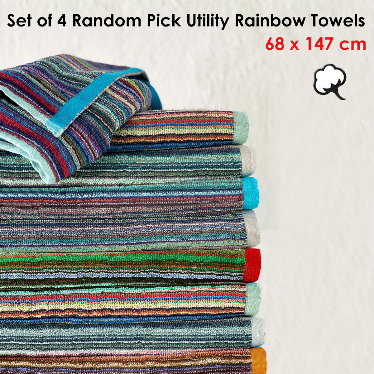 Set of 4 Random Pick Colours Utility Towels