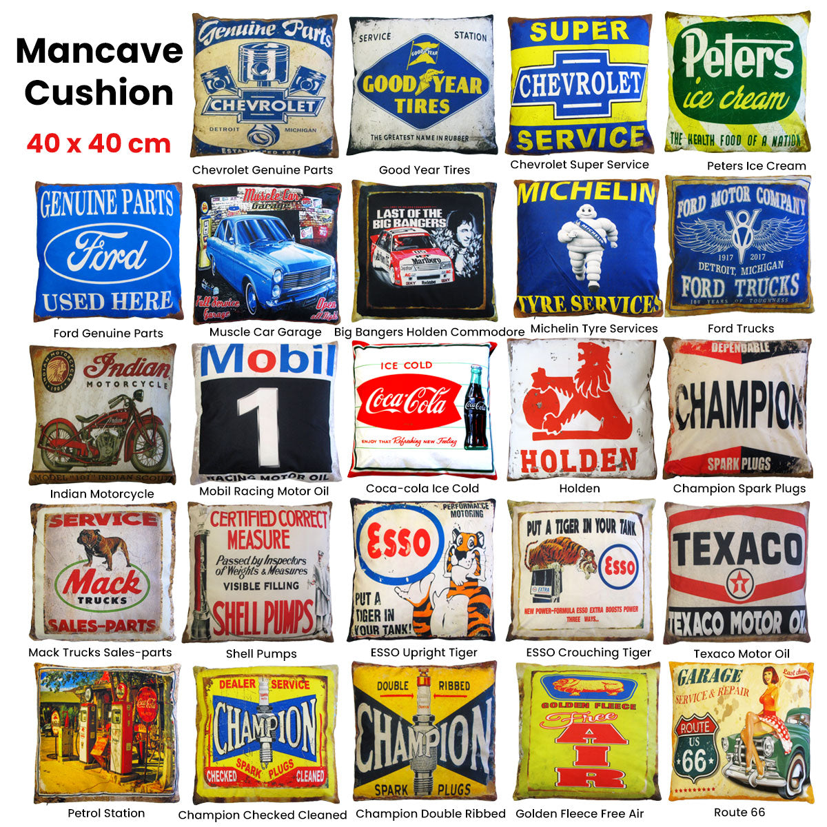 Australian Mancave Retro Cushion Mobil Racing Motor Oil 40 x 40 cm