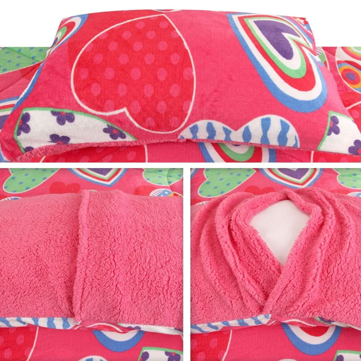 Pink Heart Printed Sherpa Flannel Fleece Reversible Blanket Set Single/Double