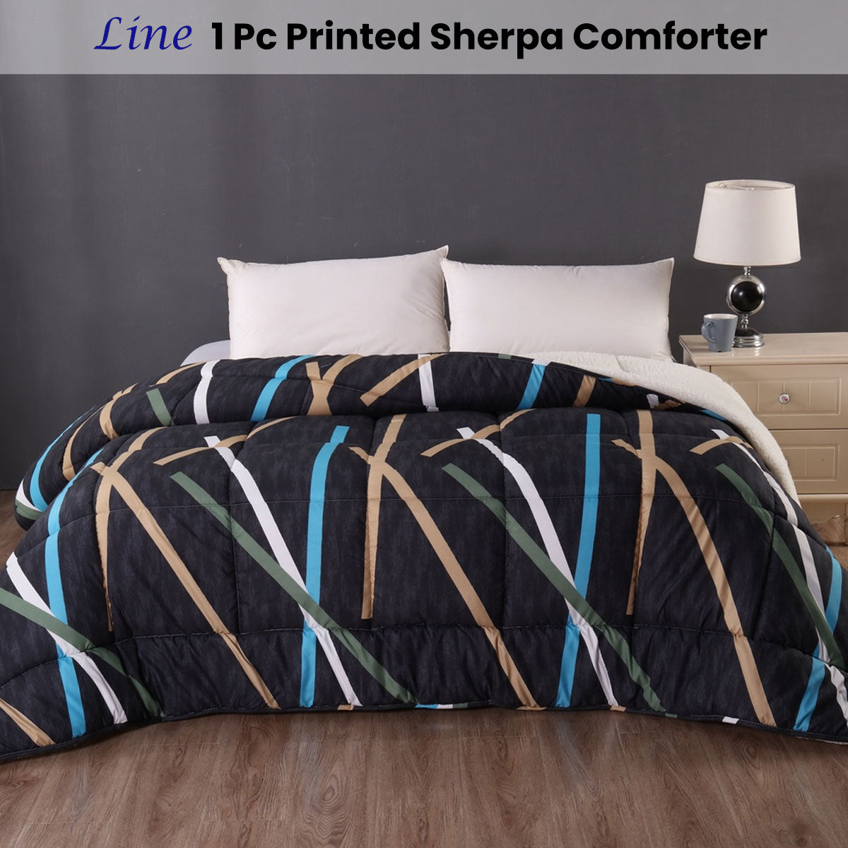 Line 1 Pc Printed Sherpa Comforter Queen
