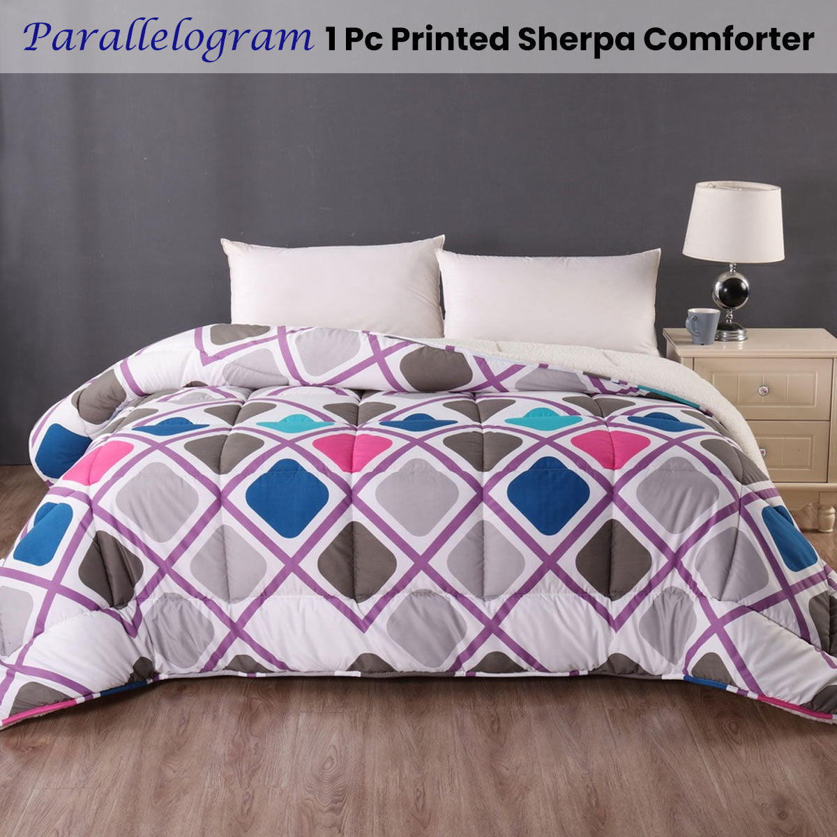 Square 1 Pc Printed Sherpa Comforter King