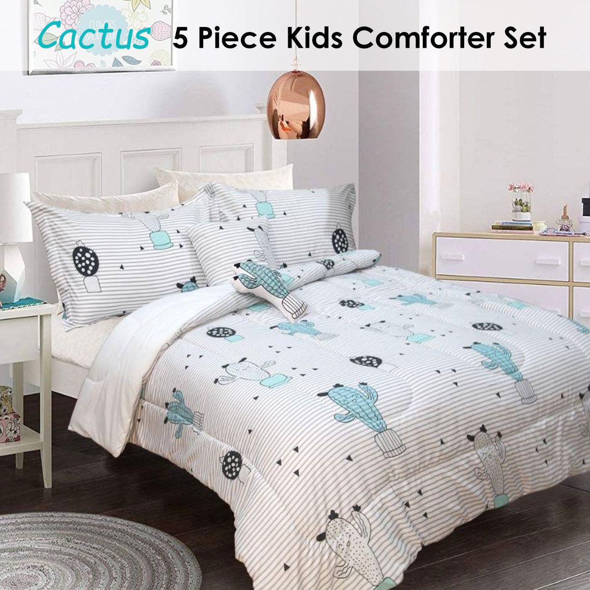5 Piece Kids Comforter Set Cactus Double