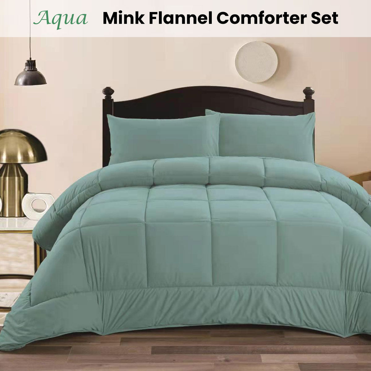 Aqua 3- Piece Mink Flannel Comforter Set Queen