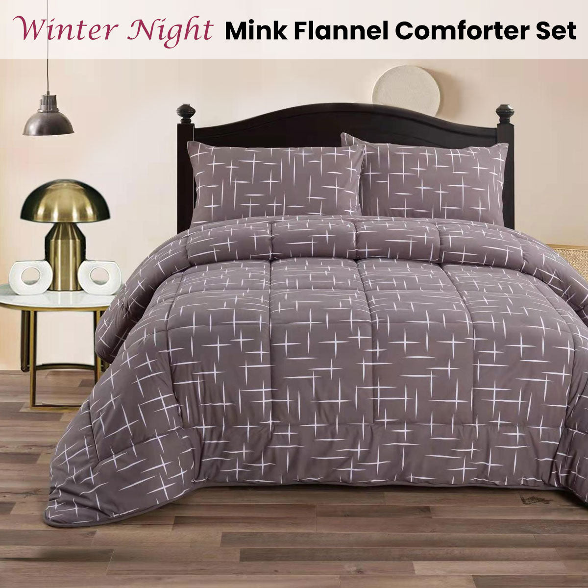 Winter Night 3- Piece Mink Flannel Comforter Set Double