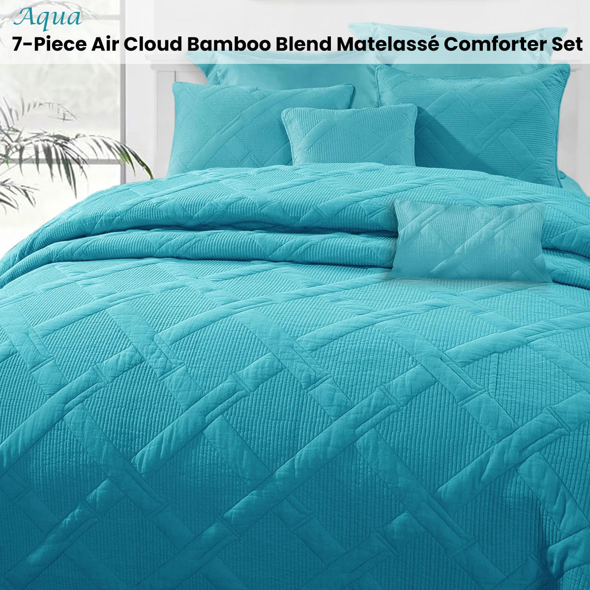 Aqua 7- Piece Air Cloud Bamboo Blend Matelasse Comfort Set Queen