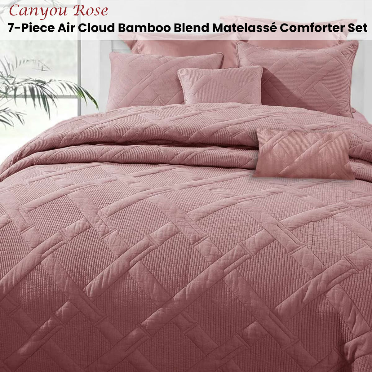 Canyou Rose 7- Piece Air Cloud Bamboo Blend Matelasse Comfort Set Queen