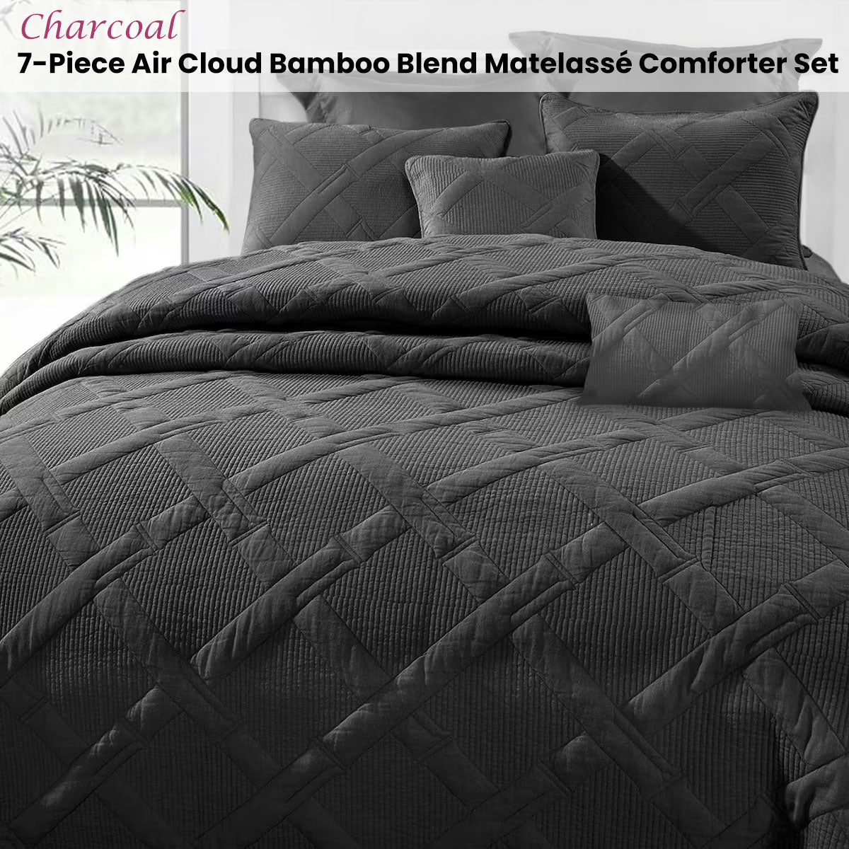 Charcoal 7- Piece Air Cloud Bamboo Blend Matelasse Comfort Set King