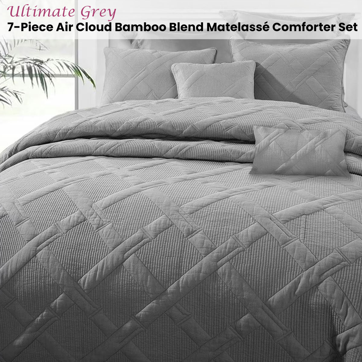 Ultimate Grey 7- Piece Air Cloud Bamboo Blend Matelasse Comfort Set King