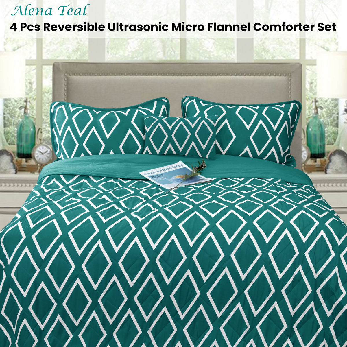 Alena Teal 4 Pcs Ultrasonic Comforter Set Queen