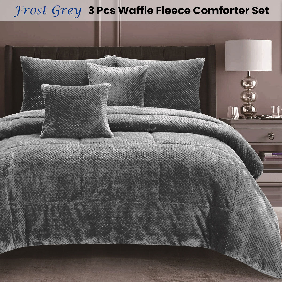 Waffle Fleece Frost Grey 3 Pcs Comforter Set King