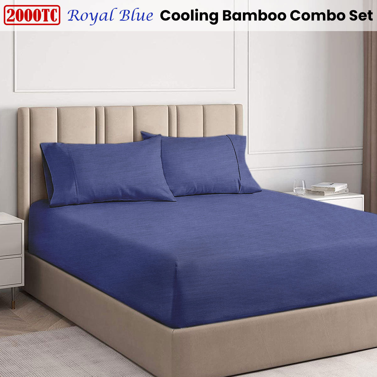 Royal Blue 2000TC Cooling Bamboo Combo Set Queen