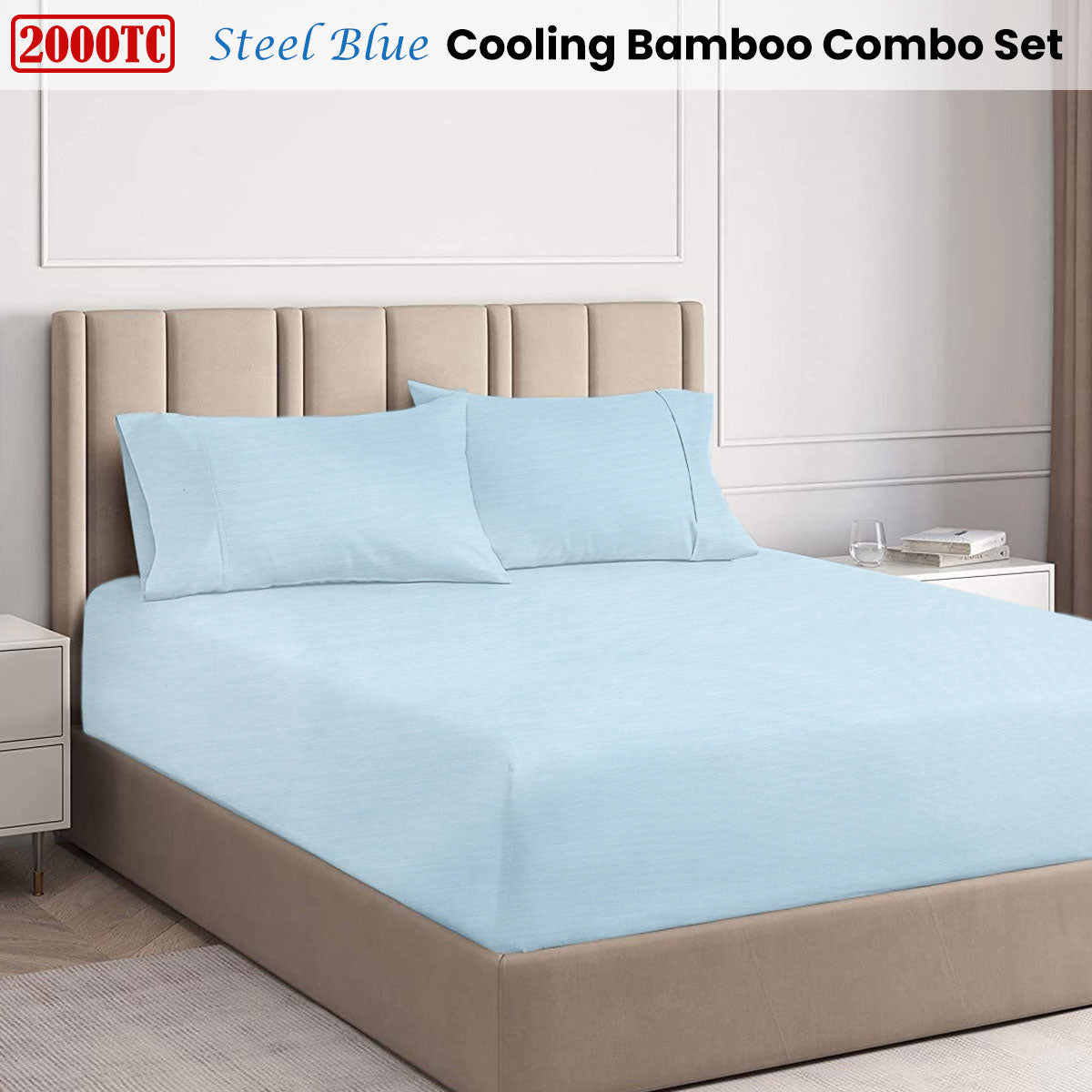 Steel Blue 2000TC Cooling Bamboo Combo Set King Single