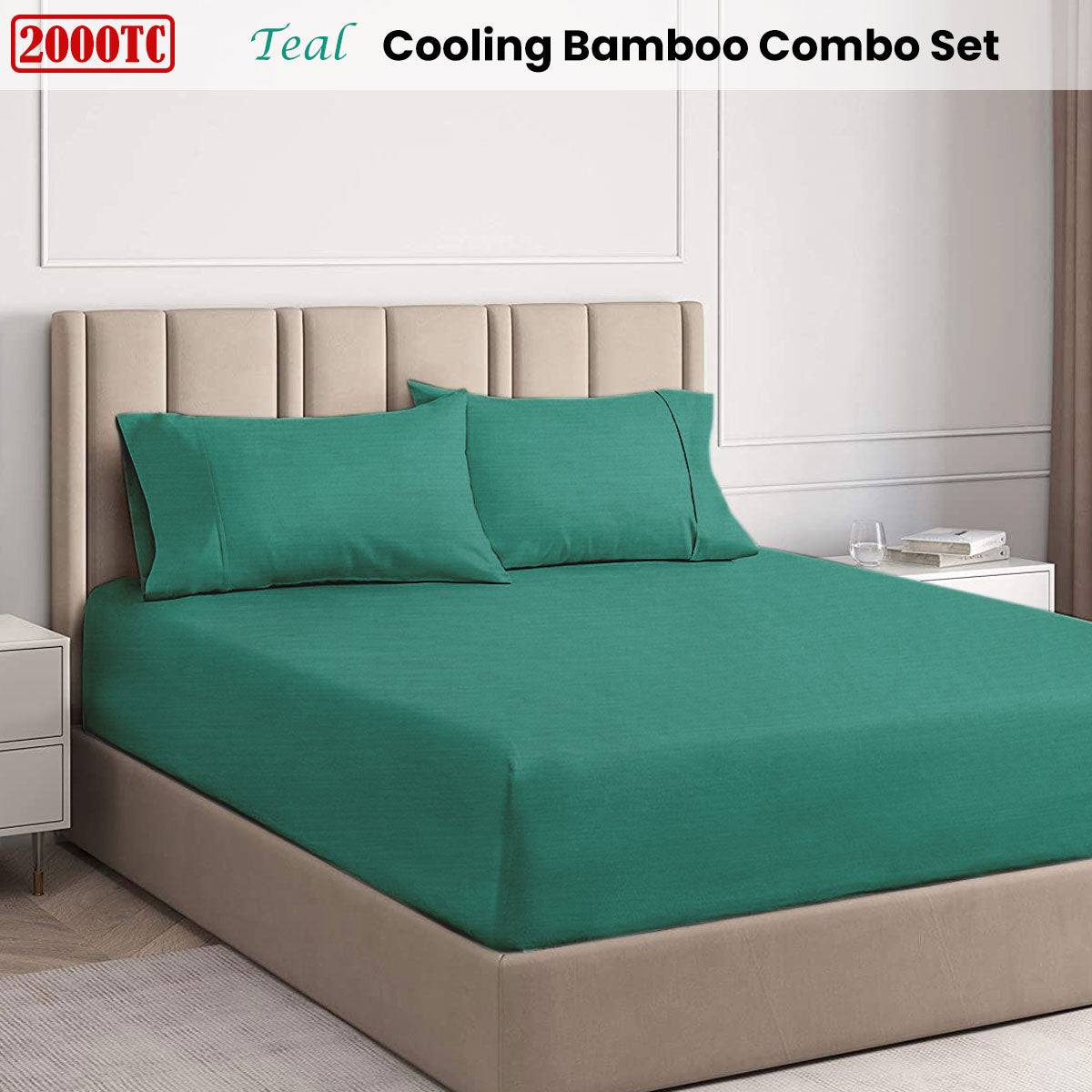 Teal 2000TC Cooling Bamboo Combo Set Double