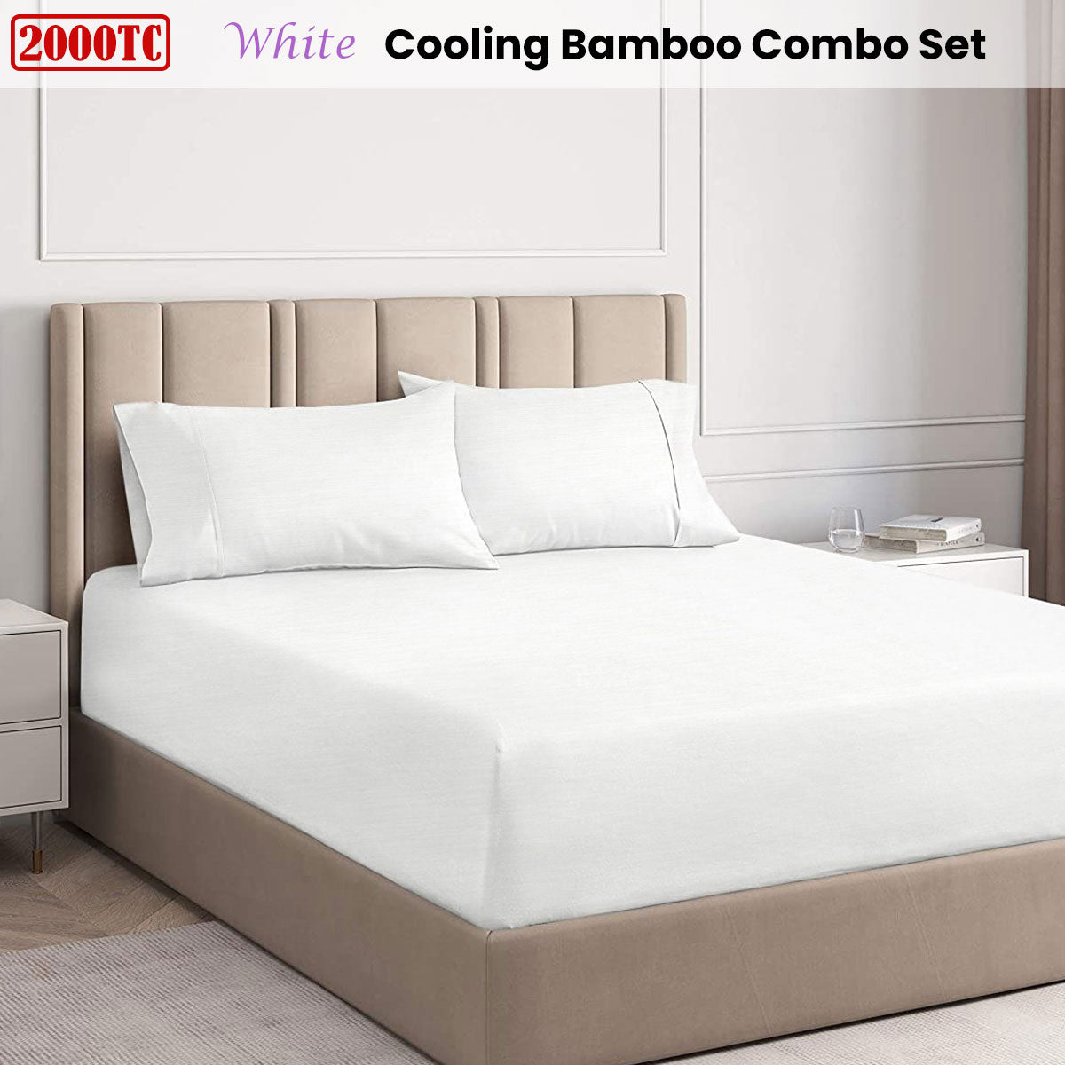 White 2000TC Cooling Bamboo Combo Set Queen