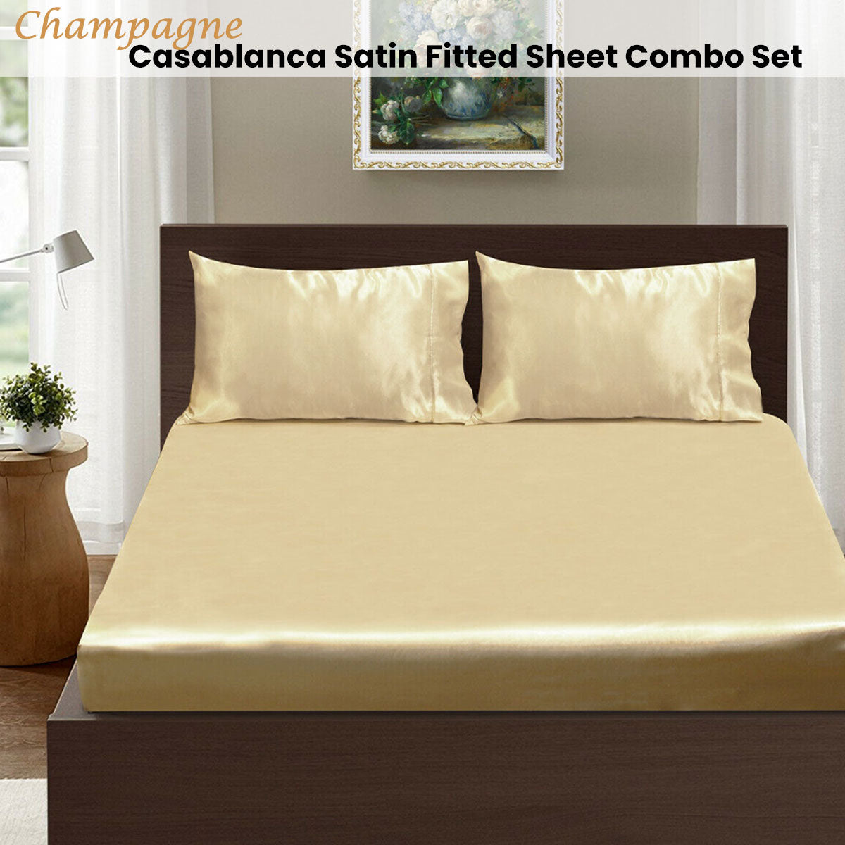 Casablanca Satin Fitted Sheet Combo Set Champagne King