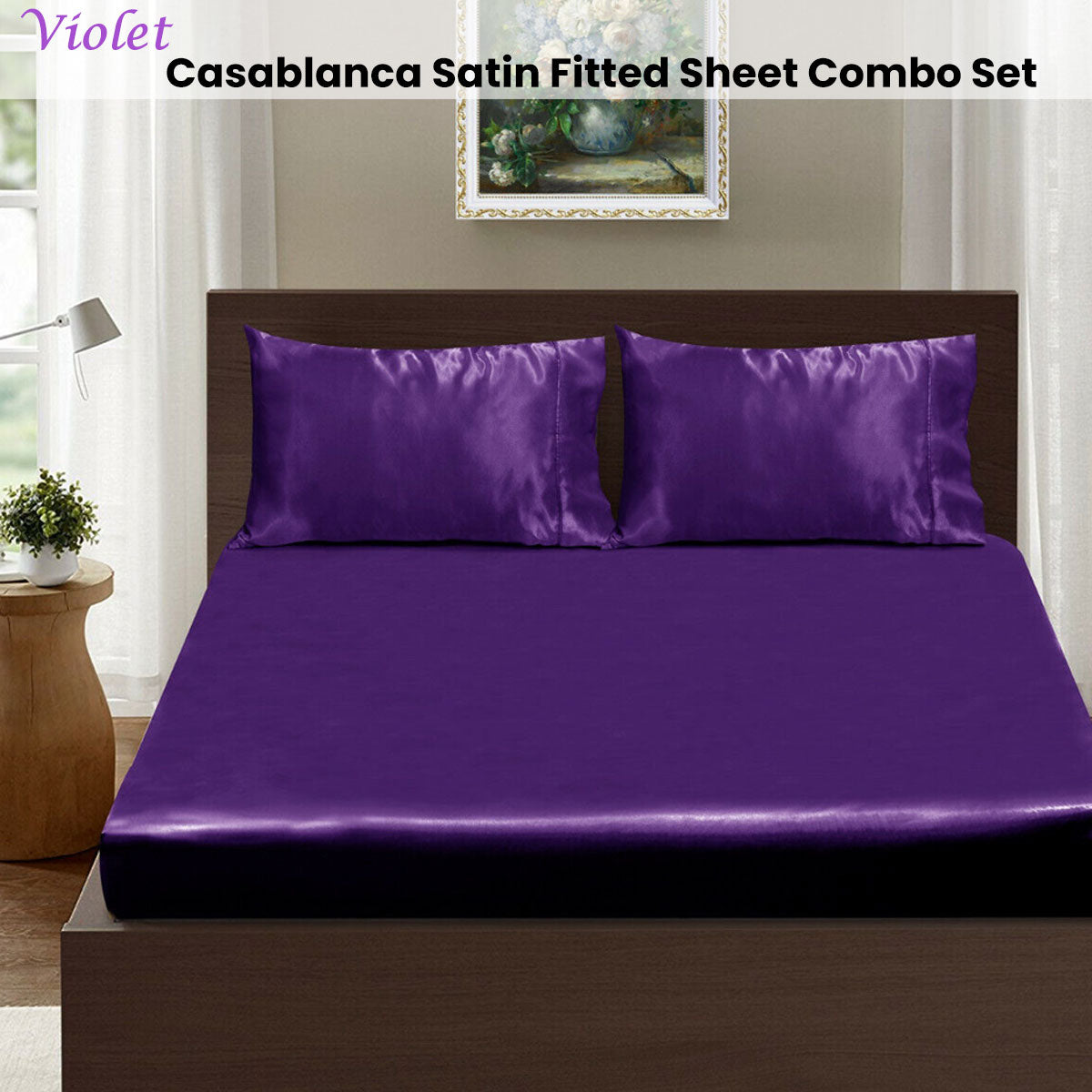 Casablanca Satin Fitted Sheet Combo Set Violet Queen