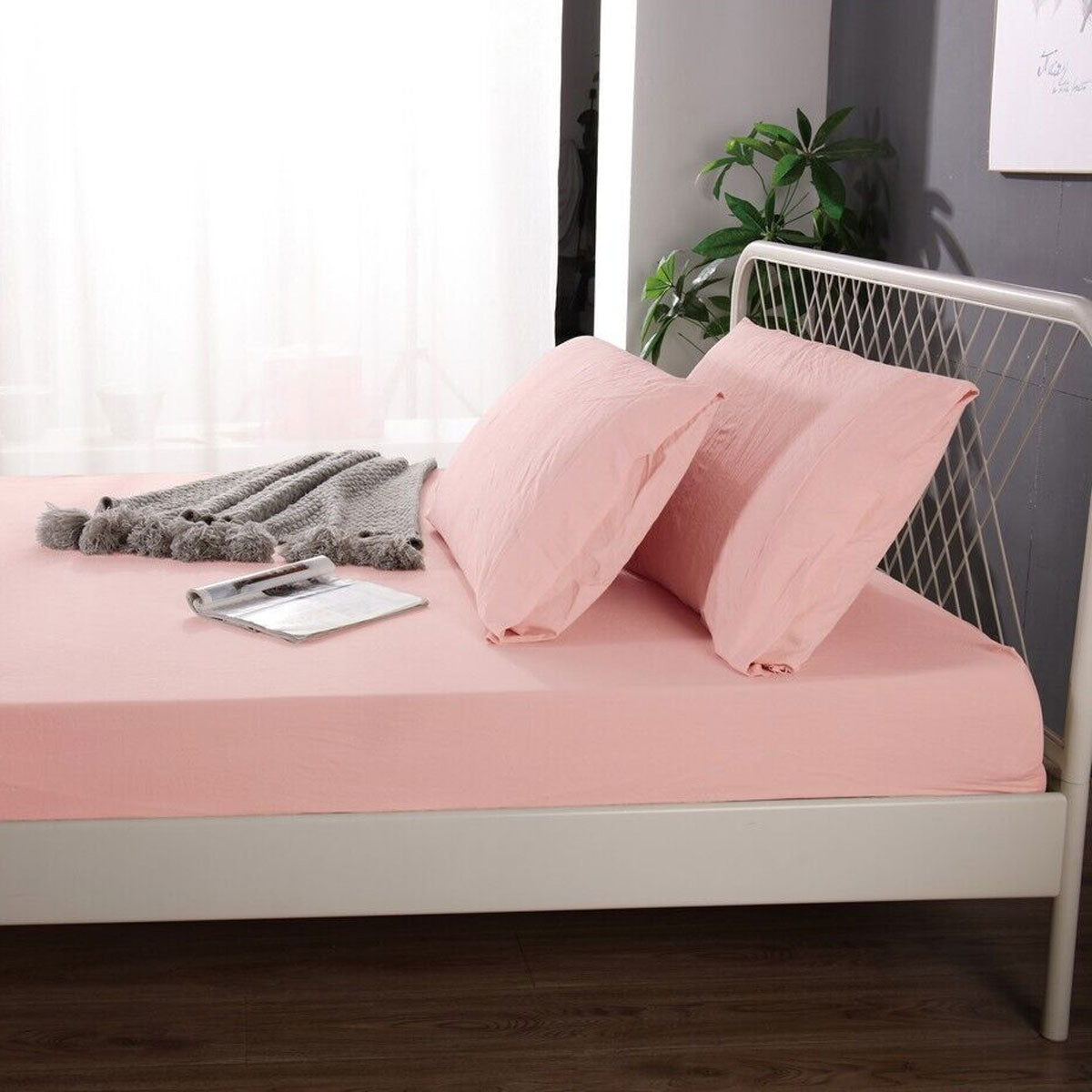 1000TC Linen Bamboo Fitted Sheet Combo Set Dusty Pink Double