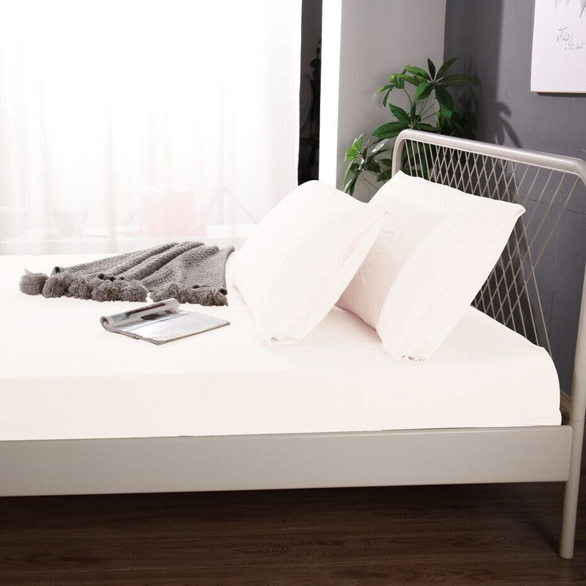 1000TC Linen Bamboo Fitted Sheet Combo Set White Single