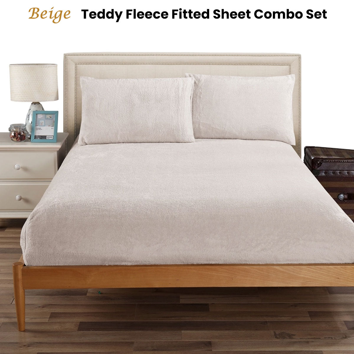 Teddy Fleece Fitted Sheet Combo Set Beige Queen