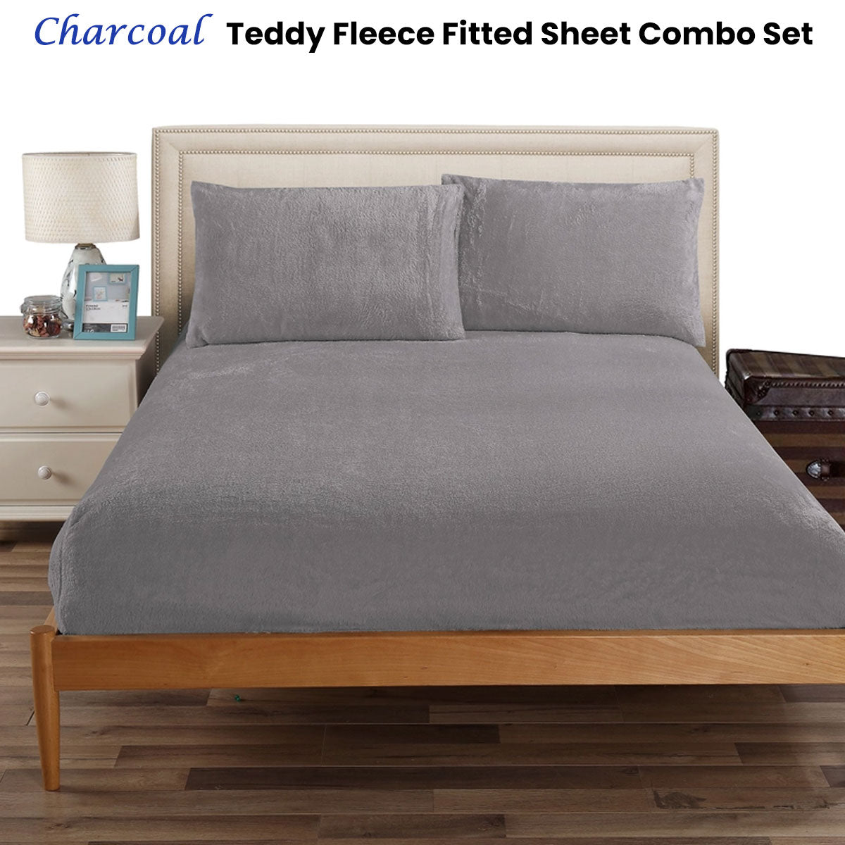 Teddy Fleece Fitted Sheet Combo Set Charcoal Queen