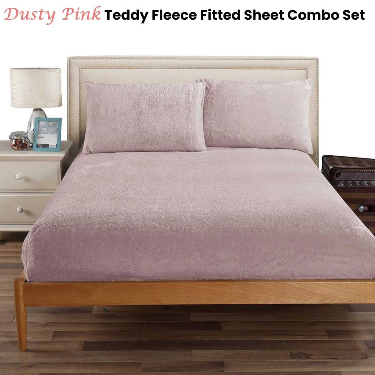 Teddy Fleece Fitted Sheet Combo Set Dusty Pink Queen