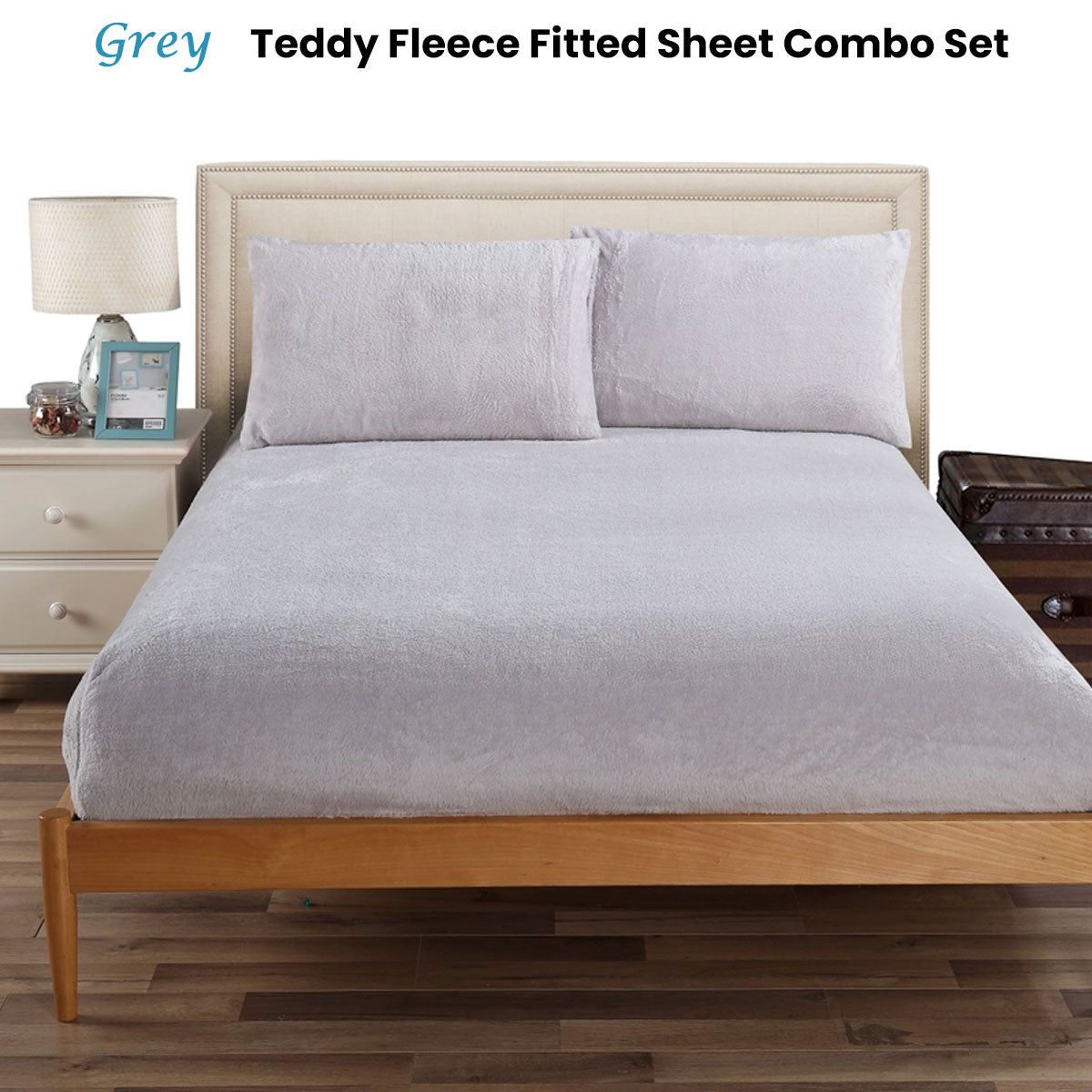 Teddy Fleece Fitted Sheet Combo Set Grey King