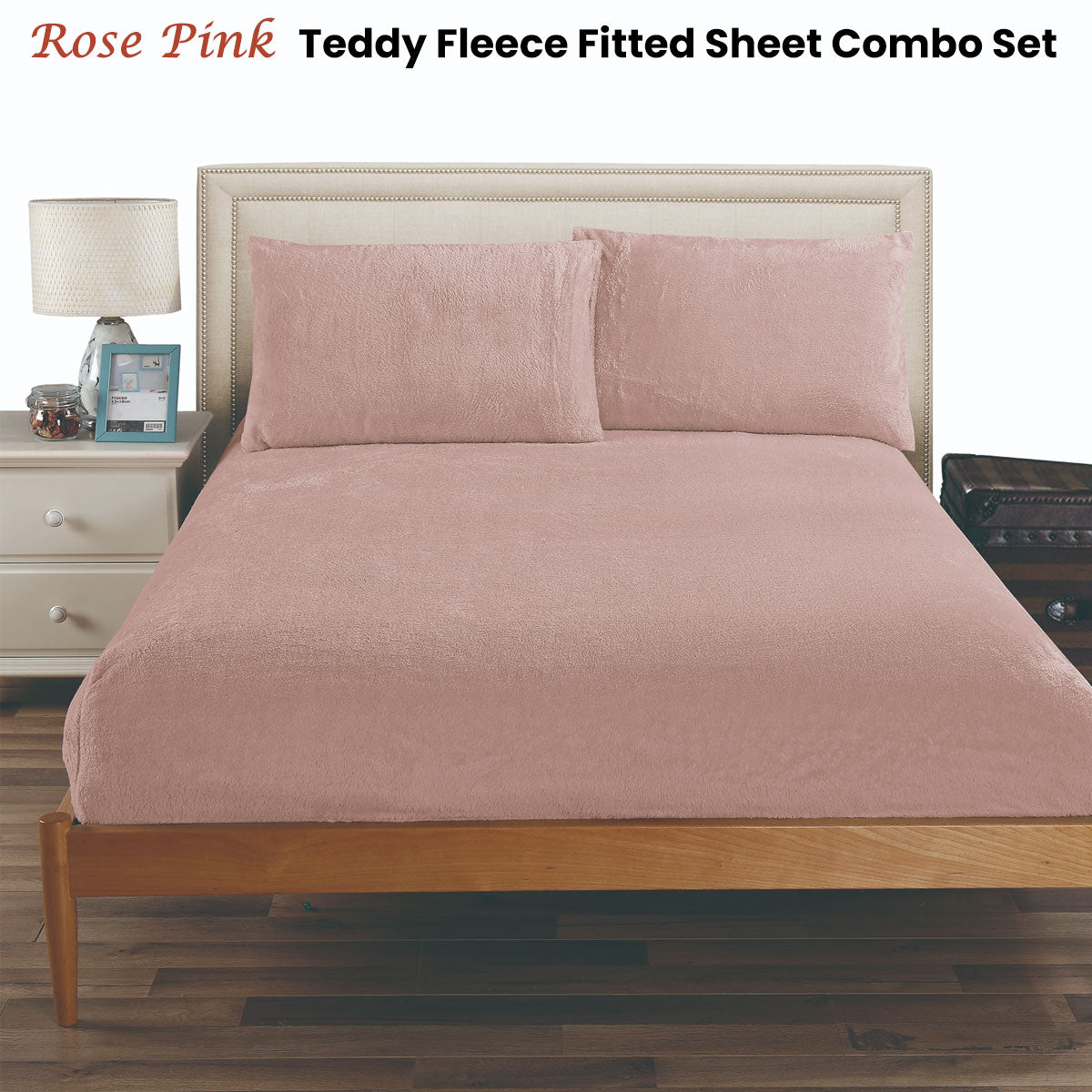Teddy Fleece Fitted Sheet Combo Set Rose Pink Double