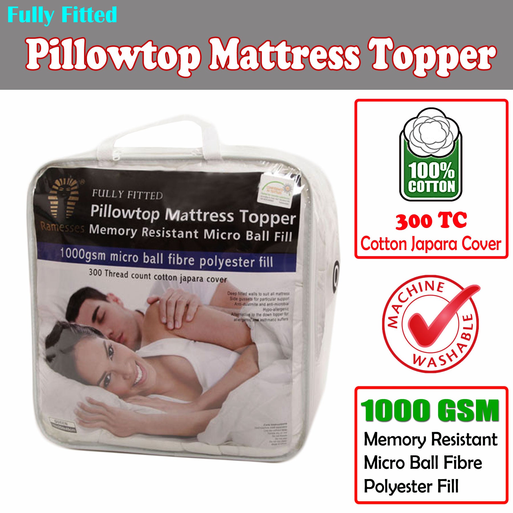 Fully Fitted Pillowtop Mattress Topper Double