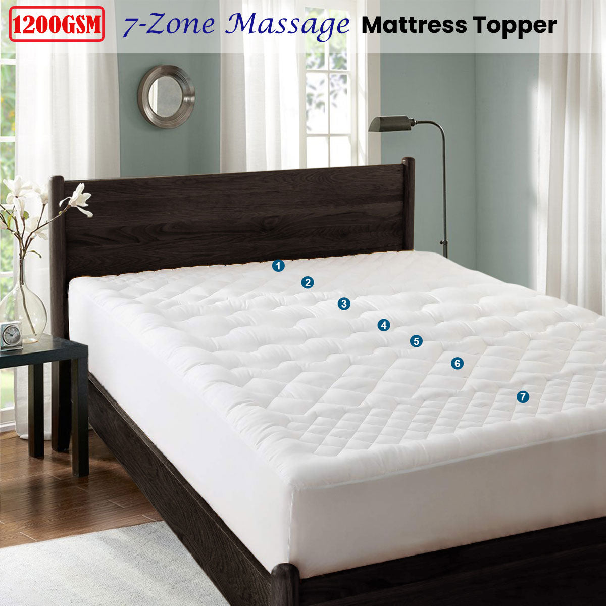 1200GSM 7-Zone Massage Mattress Topper Single