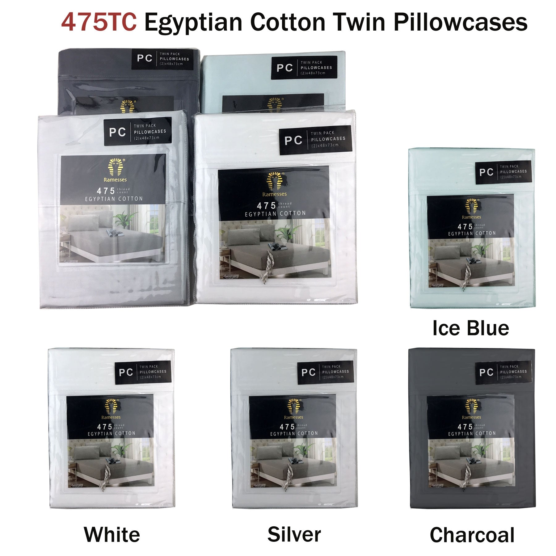 475TC Egyptian Cotton Twin Standard Pillowcases White