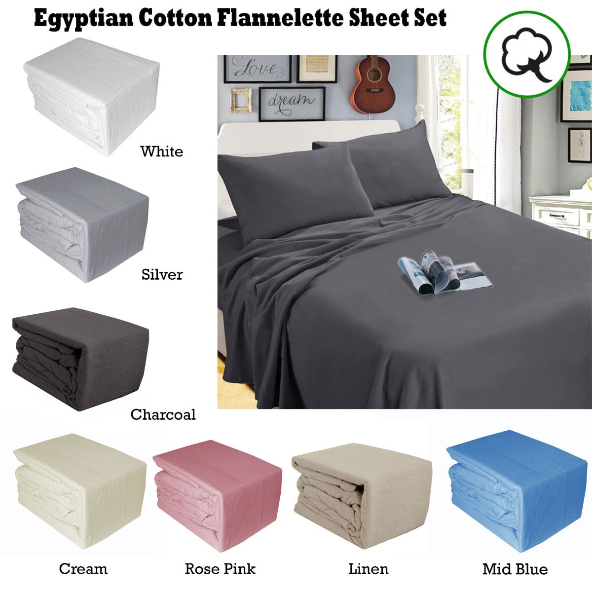 Egyptian Cotton Flannel Sheet Set White Queen