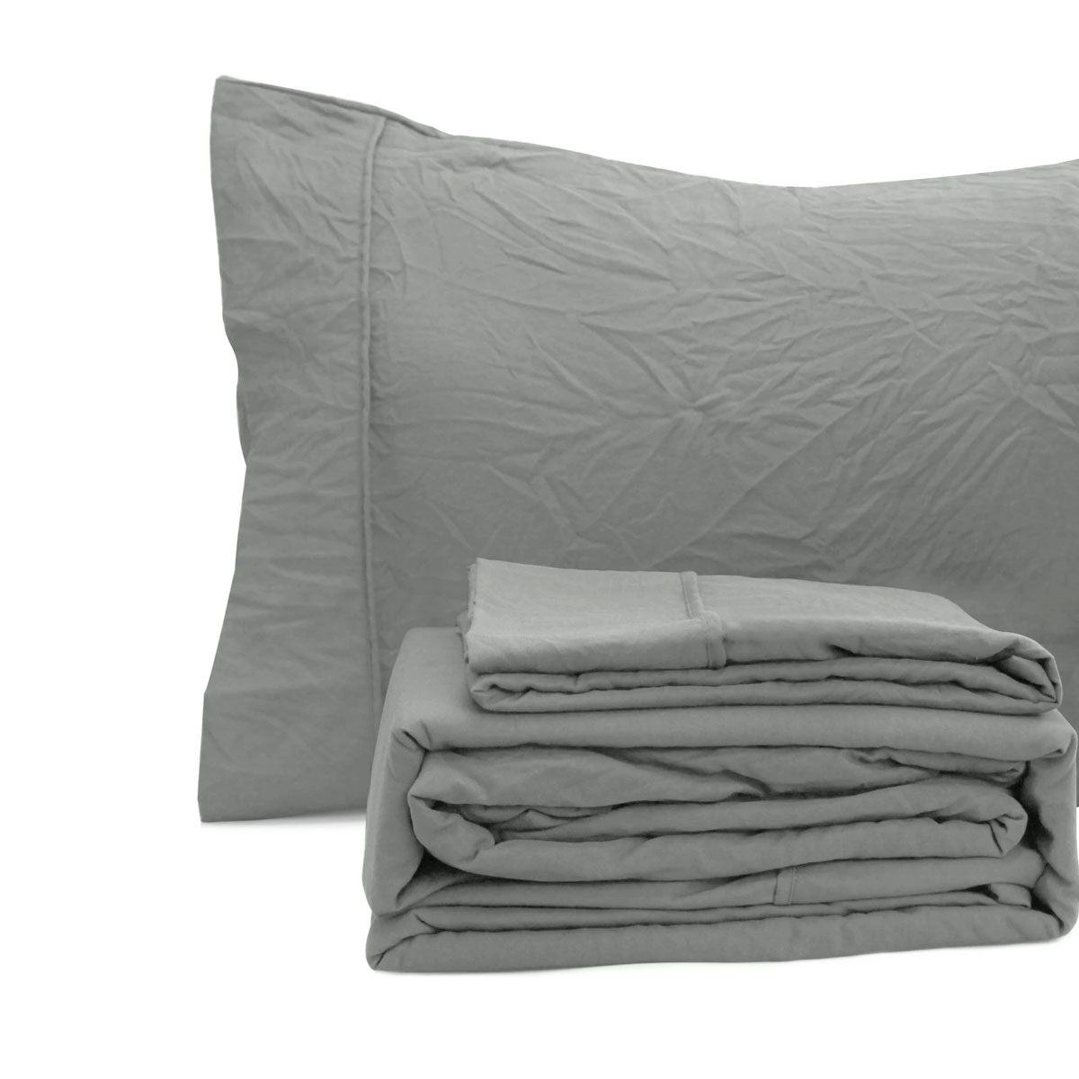Charcoal Pebble Wash Linen Look Alternative Sheet Set Queen