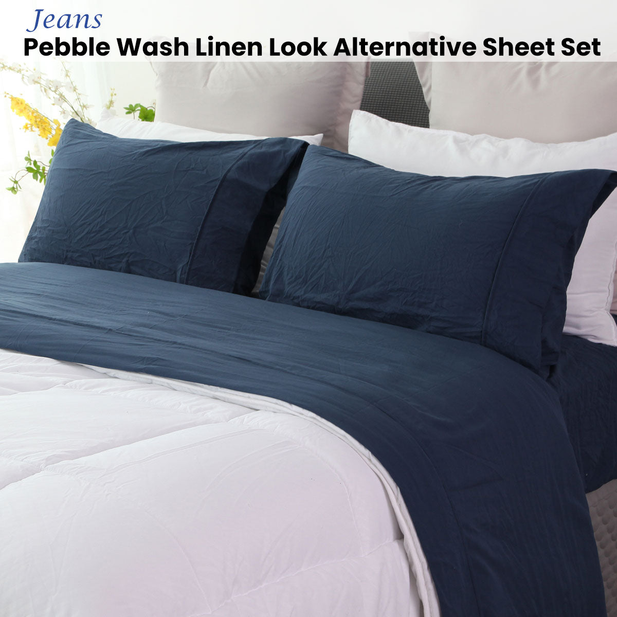 Jeans Pebble Wash Linen Look Alternative Sheet Set King