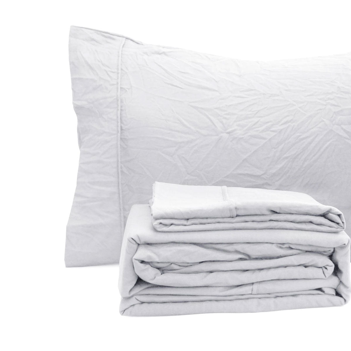 White Pebble Wash Linen Look Alternative Sheet Set King Single