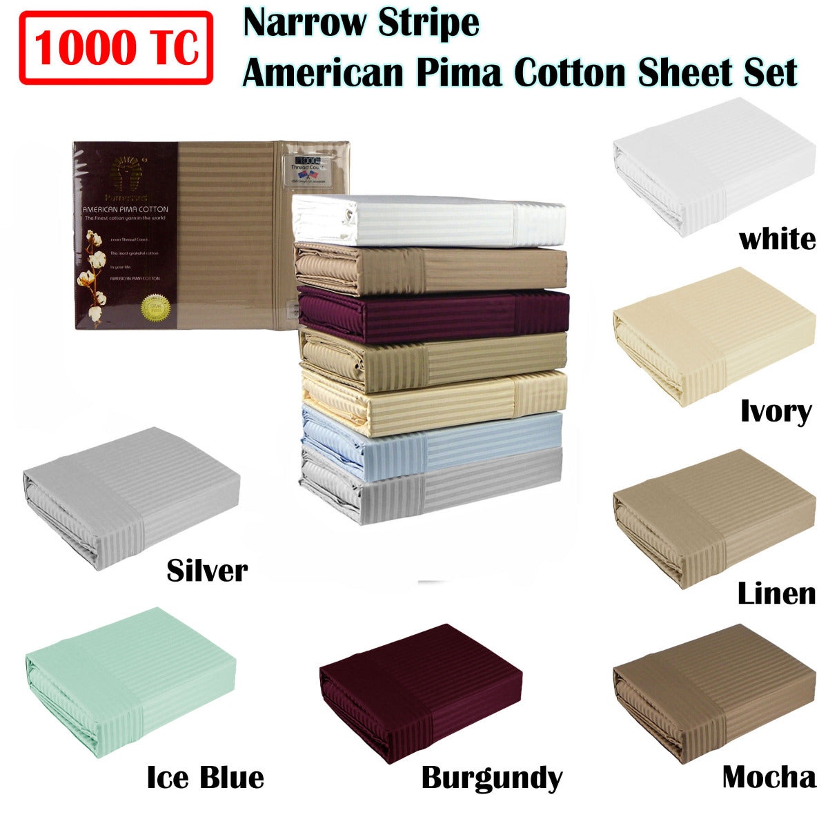 1000TC American Pima Cotton Narrow Stripe Sheet Set Burgundy King