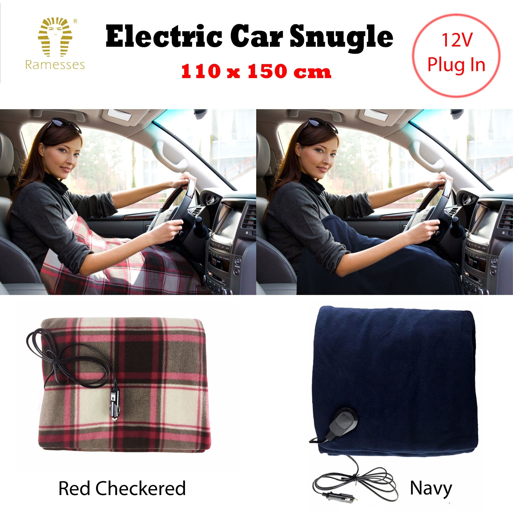 Electric heated Car Snuggle 110 x 150 cm Navy