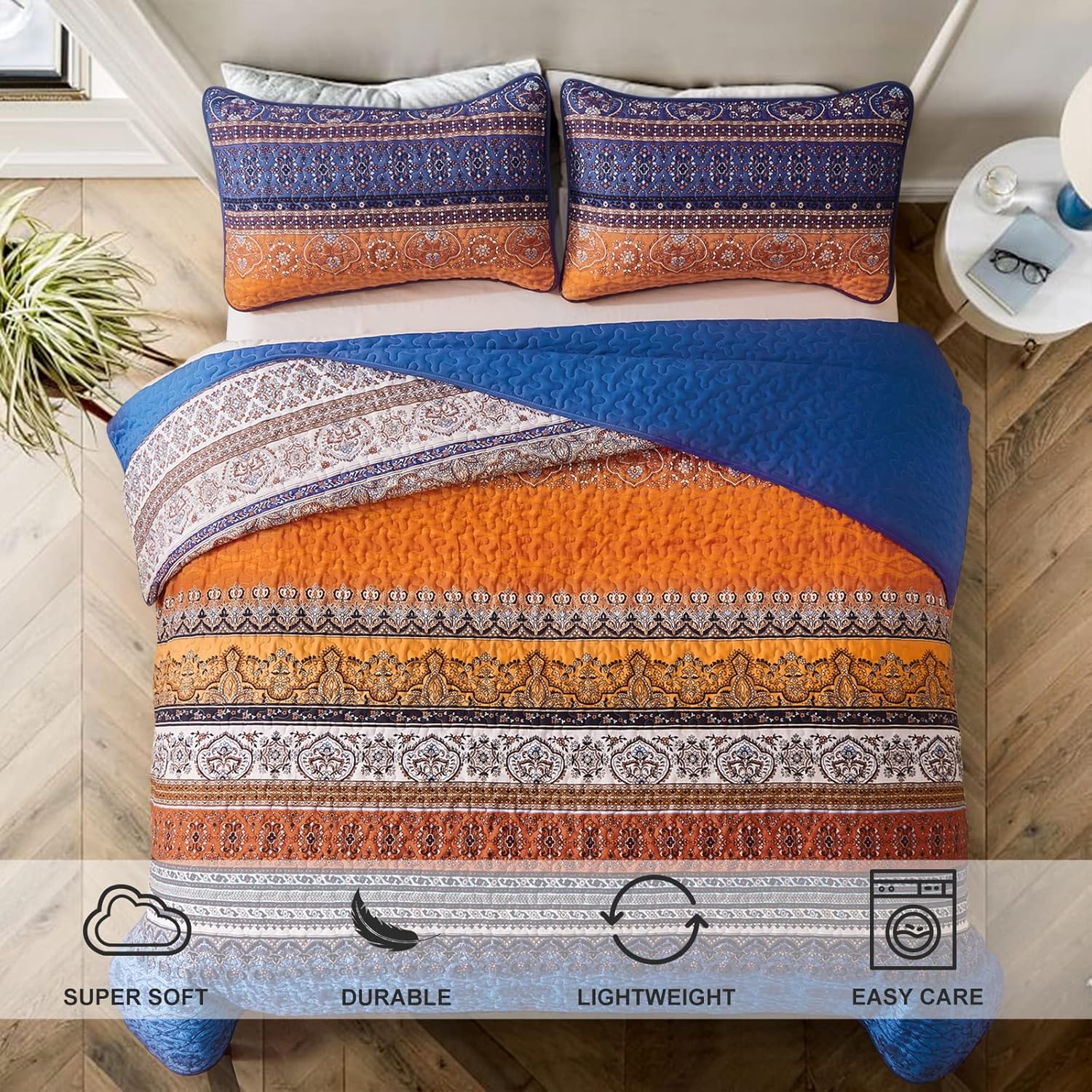 Exquisite Delicate Floral Classic 3 Pc XL Bedspread & Pillow Cover Set