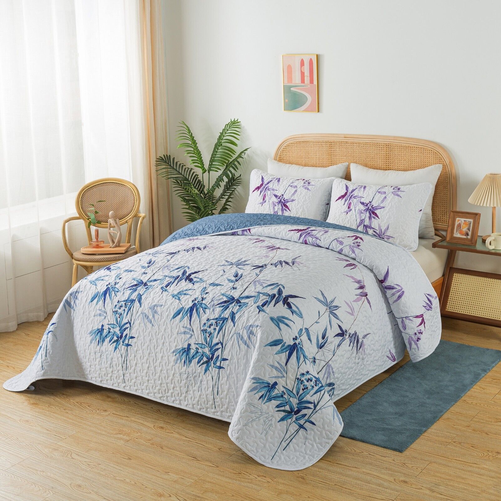 Ornate Vintage Lace purple blue3 Pc Bedspread & Pillow Cover Set