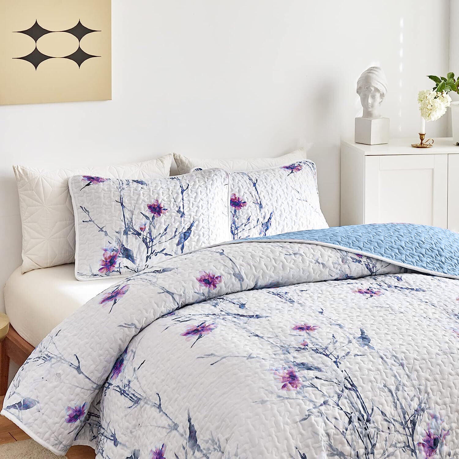 Dreamy Floral Pastel Elegant 3 Pc Bedspread & Pillow Cover Set