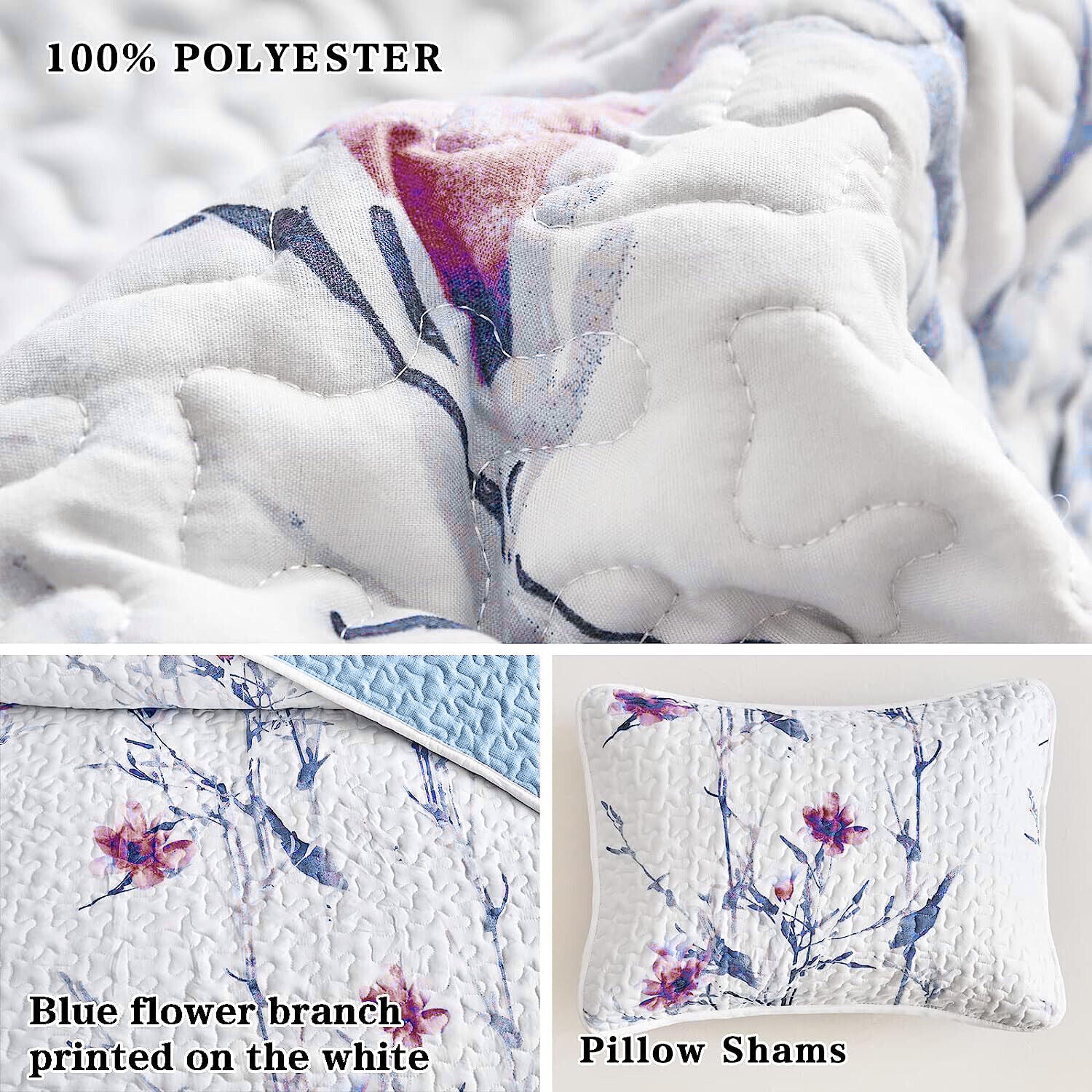 Dreamy Floral Pastel Elegant 3 Pc Bedspread & Pillow Cover Set