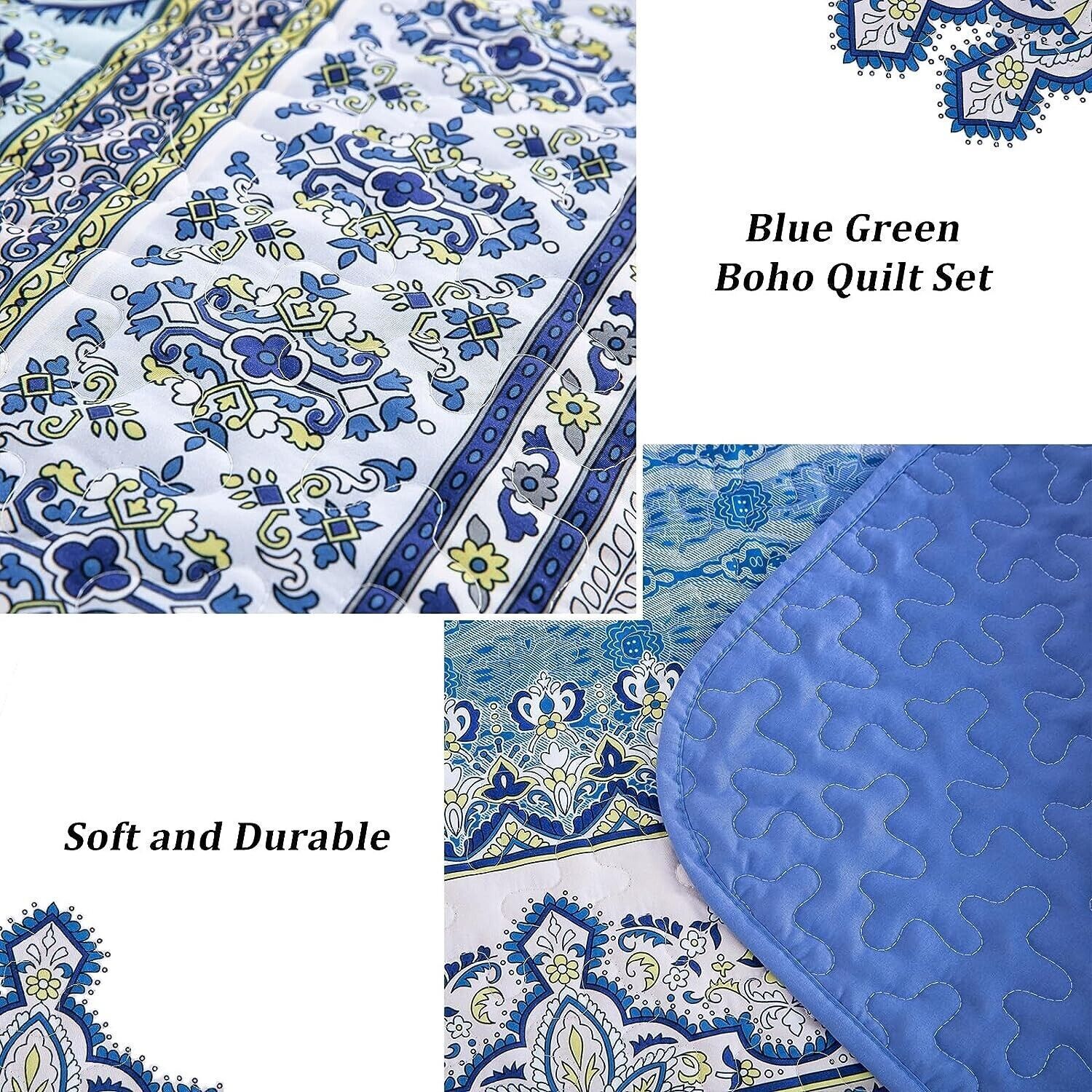 Blue teak Sunrise Floral Lightweight 3 Pc Bedspread & Pillow Cover Set