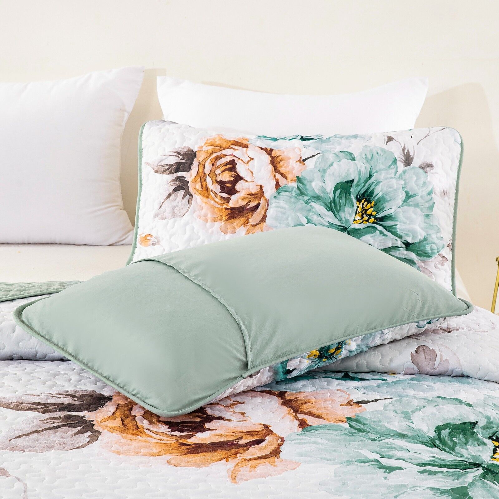 Rustic Farmhouse Chic floral Cozy 3 Pc Bedspread & Pillow Cover Set