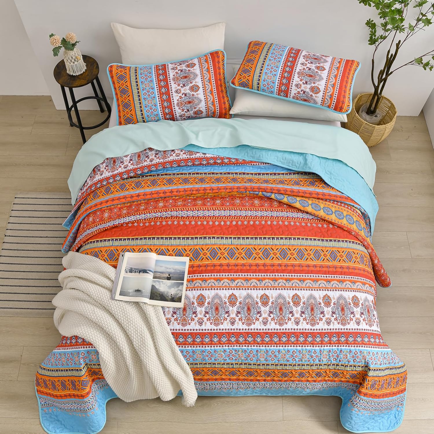 Serene boho peony Plush 3 Pc Bedspread & Pillow Cover Set