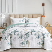 Soft leafey bloom Quilted 3 Pc Bedspread & Pillow Cover Set