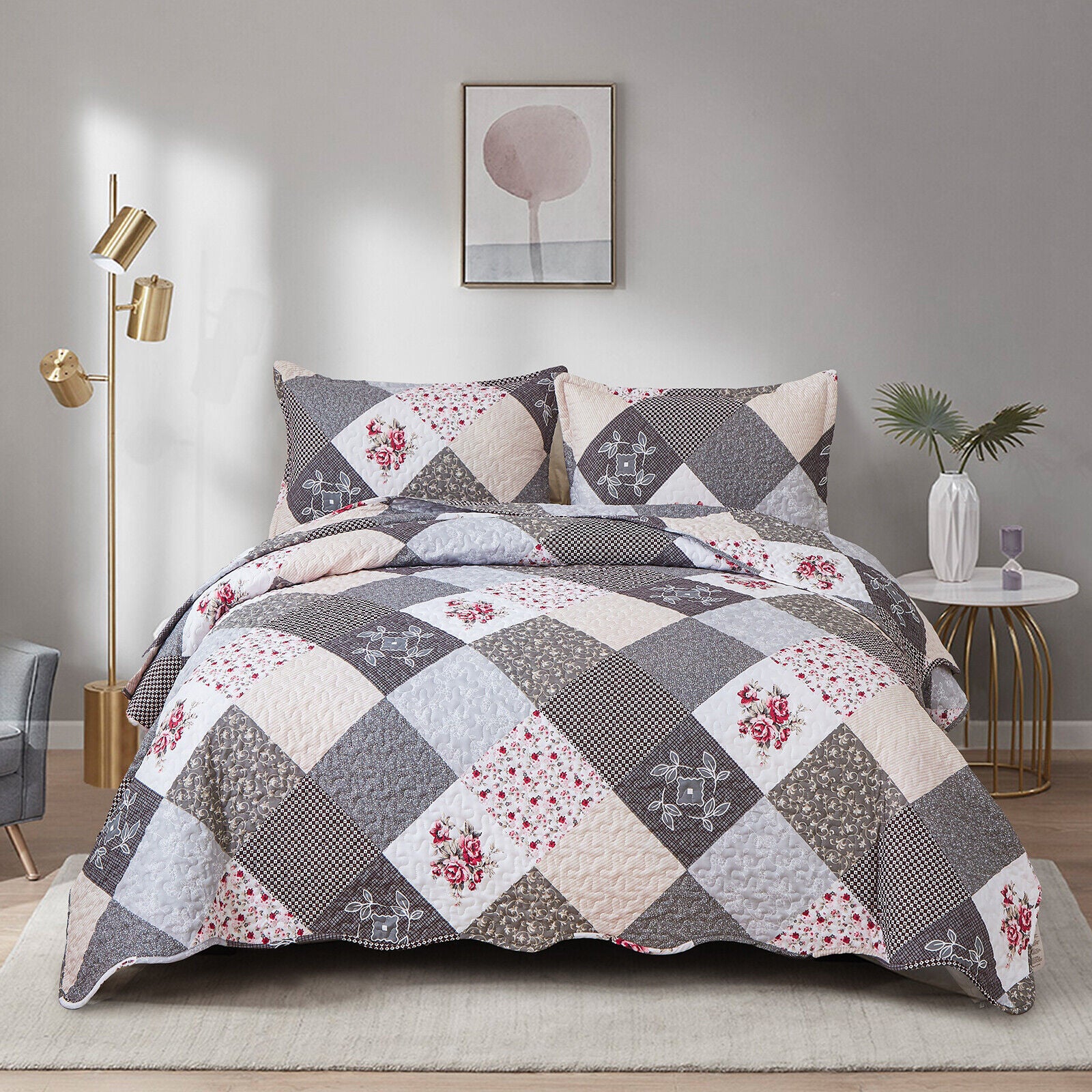 Refreshing multicolo Bloom Lightweight 3 Pc Bedspread & Pillow Cover Set