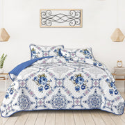 Rich white blue Elegant 3 Pc Bedspread & Pillow Cover Set